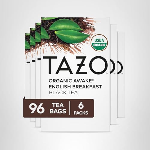 TAZO Organic Awake English Breakfast Black Tea Bags, Bold Traditional Breakfast-Style Black Tea, 96 Total Tea Bags (16ct - Pack of 6)
