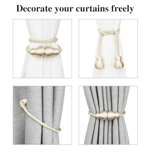 Magnetic Curtain Tiebacks - 2 Pack Woven Rope Drapery Holdbacks