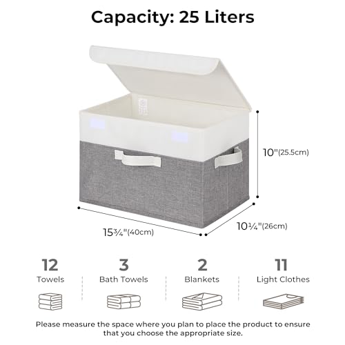 Collapsible Fabric Storage Box with Lid Large 2-Pack White Gray