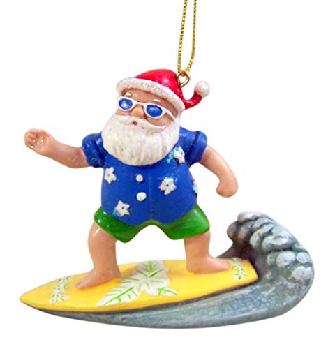 Surfing Santa Christmas Ornament - Cast Resin 3.5in Hanging Decor