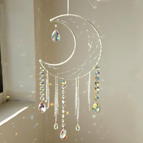 Moon Dream Catcher Crystal Suncatcher Boho Wall Decor for Bedroom