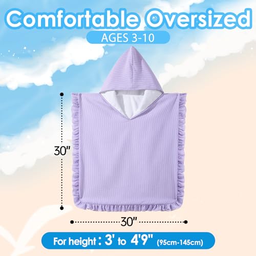 Kids Hooded Beach Towel, Purple Seersucker Microfiber Swim Poncho 30x30