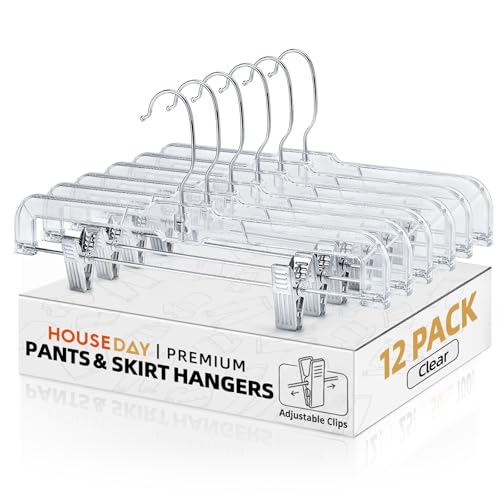 Clear Pants Hangers with Adjustable Clips 12 Pack for Skirts