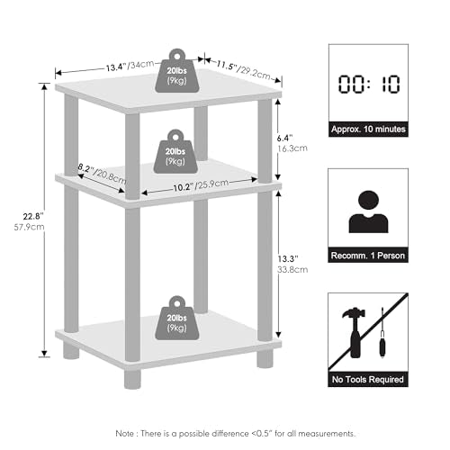 Furinno 3-Tier Open Storage Nightstand End Table