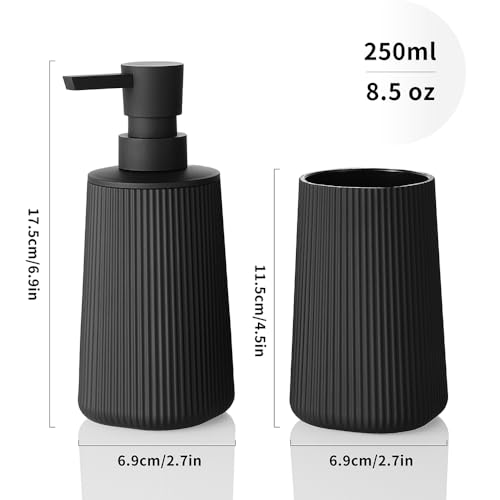 2-Piece Matte Black Bathroom Accessory Set: Soap Dispenser & Toothbrush Holder