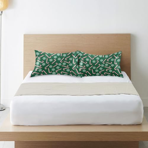 Dalzium Christmas Satin Pillowcase for Hair & Skin - Candy Canes Snowflakes, Standard 20x26