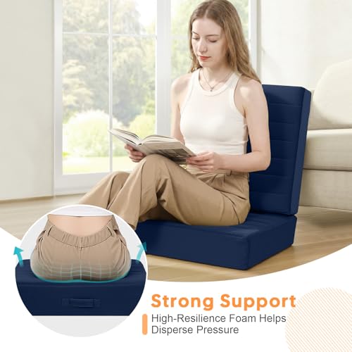 24-Inch Square Floor Pillow, Thick Foam Meditation Cushion, Navy
