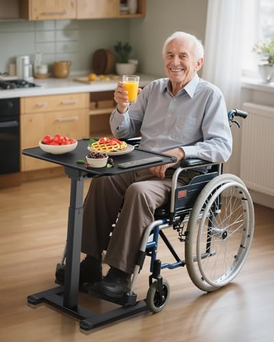 Adjustable Rolling TV Tray Table with Wheels for Sofa and Bed