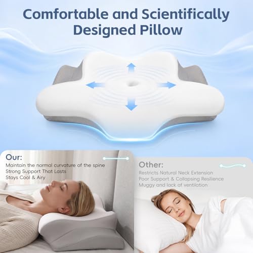 Ergonomic Cervical Neck Pillow with Memory Foam & Ice Silk Cover
