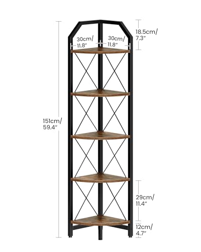 5-Tier Industrial Corner Bookshelf, 59.4-Inch Fan-Shaped Storage Stand