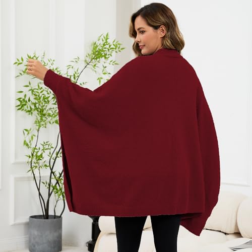 Wearable Sherpa Blanket Poncho with Sleeves - Cozy Plush Shawl Wrap