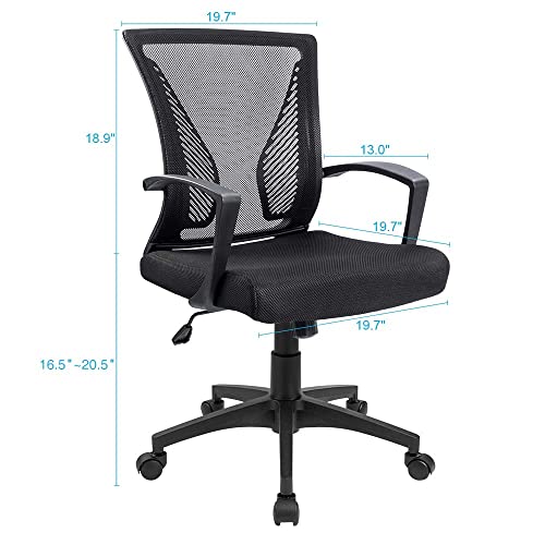 Ergonomic Mesh Office Chair - Mid-Back Swivel Desk Chair with Lumbar Support