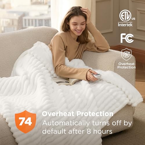 Striped Heated Electric Throw Blanket, 50x60 Inch, 6 Heat Levels & Timer