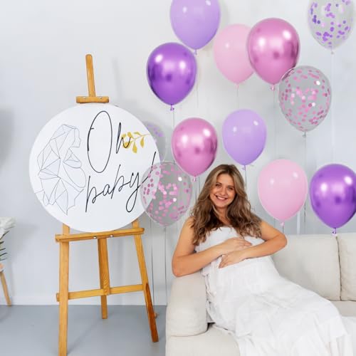 KUULBELA 68-Piece Pink and Purple Balloon Kit with Confetti and Ribbons