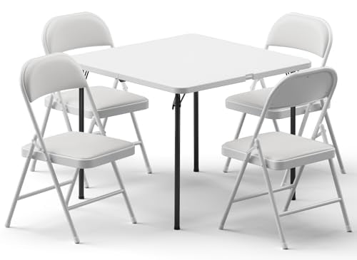 5-Piece Folding Table and Chairs Set, 36 Inch Portable Card Table with Padded Seats