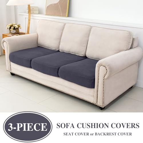 Stretch Couch Seat Cushion Covers - 3-Piece Sofa Slipcover Set (Dark Grey)