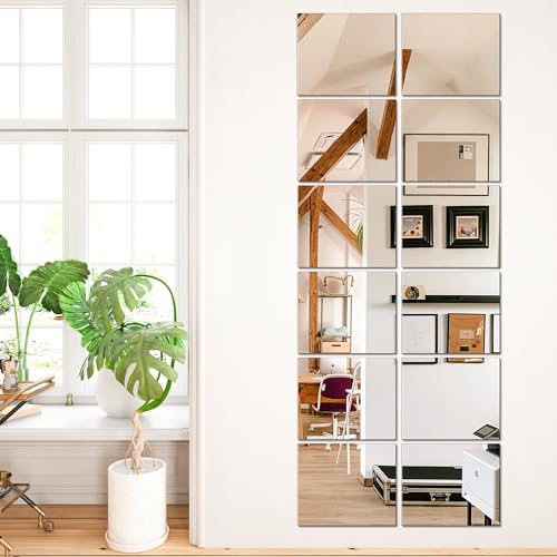 12-Piece Frameless Wall Mirror Tiles, 14"x12" HD Glass for Home Gym