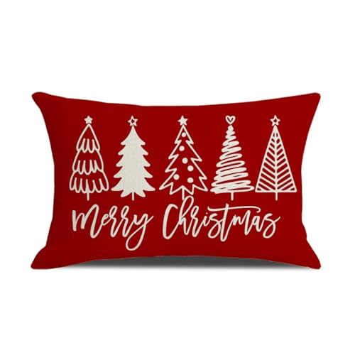 MAZSHTTD 3-Pack Red Christmas Pillow Covers 12x20 Inch Holiday Sofa Decor