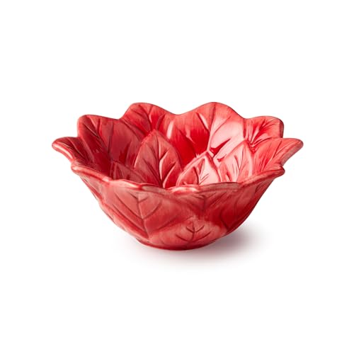 Set of 4 Red Poinsettia Ice Cream Bowls - Festive Holiday Ceramic Dessert Cups