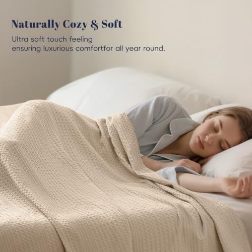 Lightweight Waffle Weave Blanket Queen - Soft, Breathable Tan 90"x90"