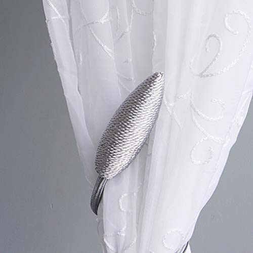 22-Inch Flexible Curtain Tiebacks - Decorative Silver Grey Rope Clips