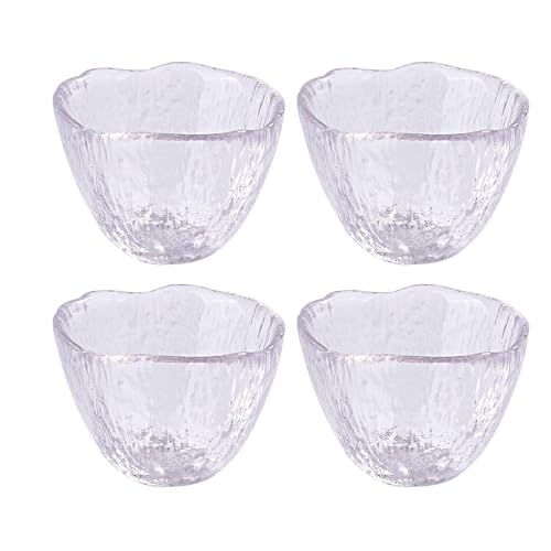 LMRLCS Set of 4 Glass Sake Cups 1.7oz Textured Japanese Style Drinking Glasses