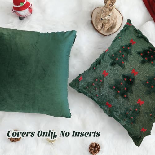 Christmas Pillow Covers 18x18 inch Set of 2 Christmas Decorations Red Bows Xmas Tree Throw Pillow Cases Soft Plush Faux Fur Wool Pillow Covers Winter Holiday Decor for Sofa Living Room
