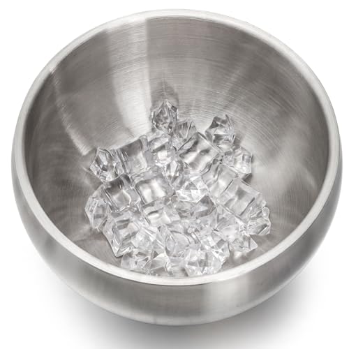 Yesland 2L Stainless Steel Double Wall Insulated Ice Bucket with Lid & Tongs - Spherical Wine & Champagne Chiller for Home Bar & Parties