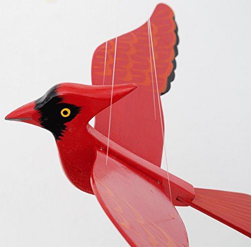 Handcrafted Wooden Cardinal Bird Mobile Hanging Kinetic Art Decor
