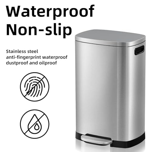 13 Gallon Stainless Steel Trash Can with Soft Close Lid and Pedal
