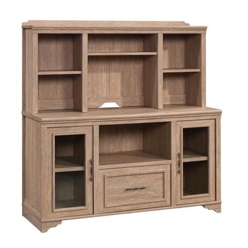 54-Inch Engineered Wood Office Hutch with Adjustable Shelves, Brushed Oak
