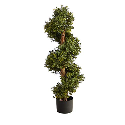 33-Inch Artificial Boxwood Spiral Topiary Tree in Black Planter