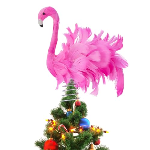 Pink Feather Flamingo Christmas Tree Topper - Tropical Holiday Decor