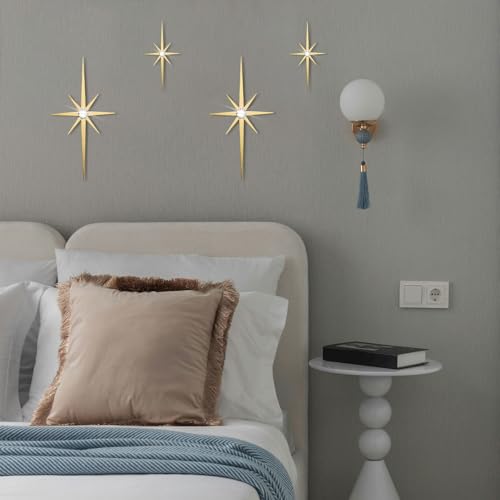 4-Piece Mid-Century Modern Starburst Wall Art, Gold Metal Celestial Decor