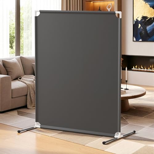 Portable Privacy Room Divider, Grey Steel Frame Folding Partition Screen