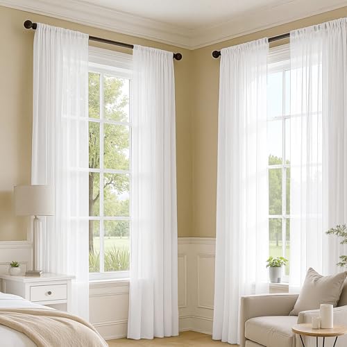 White Sheer Curtains 84 Inches Long - 4 Panel Rod Pocket Voile Drapes