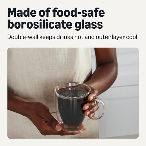 Amazon Basics 12 oz. Double Walled Glass Coffee Mugs - Set of 4, Dishwasher Safe