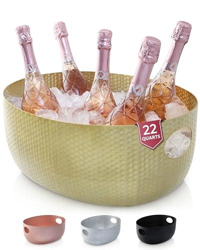 Gusto Nostro Gold Beverage Tub 22 Qt Large Ice Bucket for Parties & Drinks
