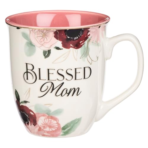 WITH LOVE Blessed Mom 14oz Ceramic Coffee Mug - Large Pink Floral Interior