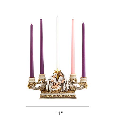 Gold Holy Family Nativity Advent Candle Holder - Resin Christmas Centerpiece