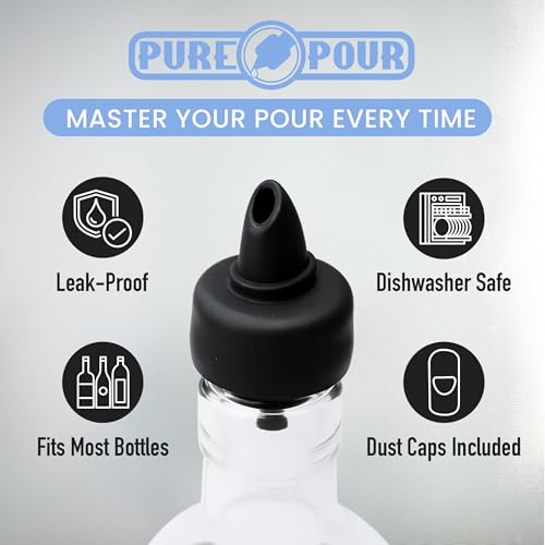 Pure Pour 10 Pack Black Liquor & Oil Bottle Pourers - Leak-Proof, Dust Caps, Dishwasher Safe