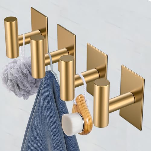 VAEHOLD Heavy Duty Adhesive Wall Towel Hooks Waterproof Stainless Steel Gold 2 Pack