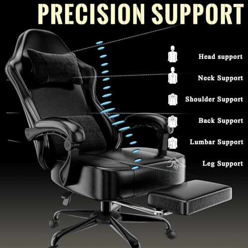 Ergonomic Gaming Chair with Footrest, Lumbar Support, and Reclining Back