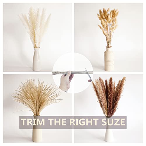 100 Pcs Dried Pampas Grass Decor - 17 Inch Small Boho Bouquet (Brown & White)