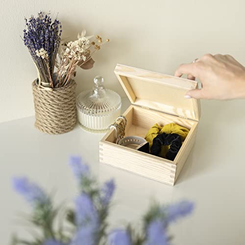 Square Wooden Storage Box with Lid - Unpainted Keepsake Organizer