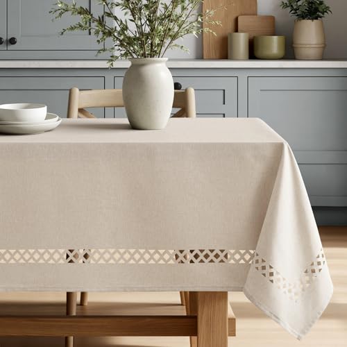 Beige Rectangular Tablecloth 52x70 Inch, Waterproof Faux Linen Table Cover