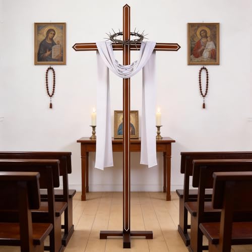 Lukar 71 Inch Large Wooden Cross for Church, Wall & Standing Decor