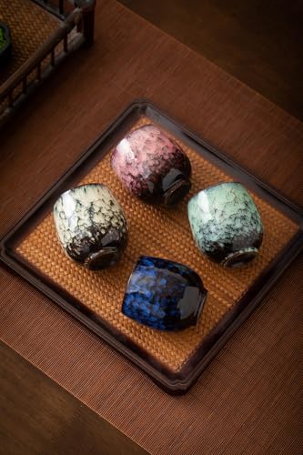 Lxuwbd Ceramic Teacup Set of 4 - Kung Fu Tea & Coffee Cups in 4 Colors