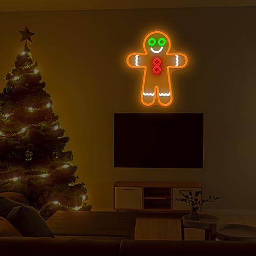Geeinar Gingerbread Man Neon Sign for Wall Decor Christmas LED Neon Light Dimmable Gift
