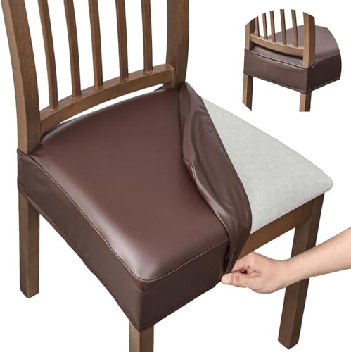 Set of 6 Waterproof PU Leather Dining Chair Covers - Removable & Washable
